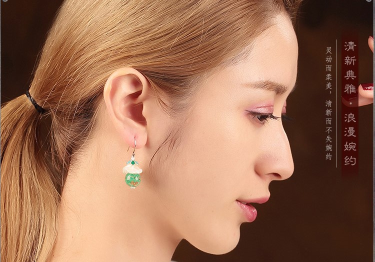 琉璃貝殼耳墜，氣質清新銀耳環(huán)首飾