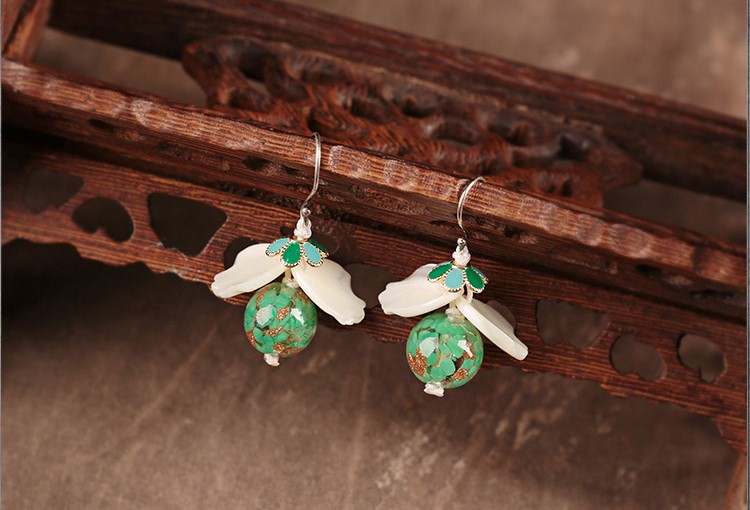 琉璃貝殼耳墜，氣質清新銀耳環(huán)首飾