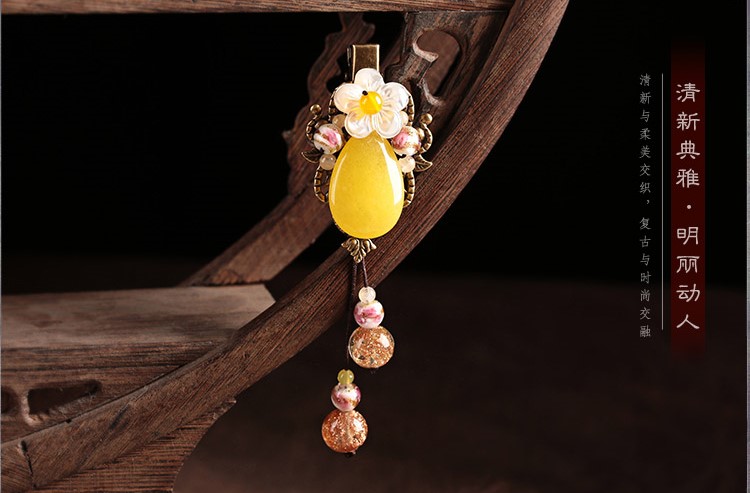 民族風(fēng)黃色花朵發(fā)夾，清新典雅發(fā)夾頭飾