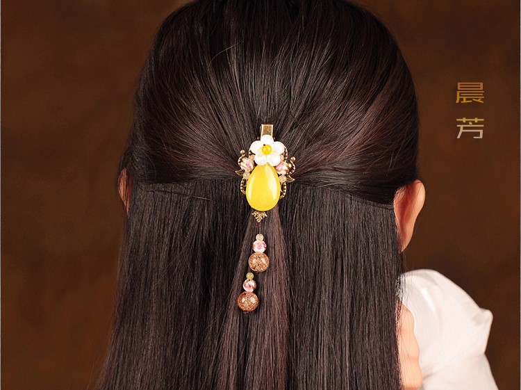 民族風(fēng)黃色花朵發(fā)夾，清新典雅發(fā)夾頭飾