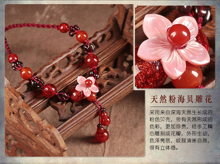 柔情紅色鎖骨鏈，民族風紅珠項鏈首飾