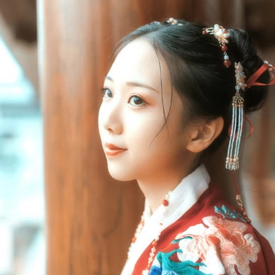 古典紅衣漢服帶團(tuán)扇女生頭像，唯美古風(fēng)頭像