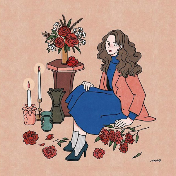 姑娘精致生活手繪插畫，唯美小清新插畫圖片