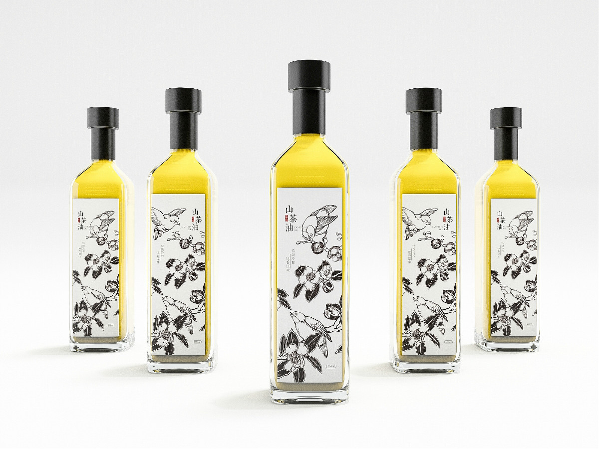 山茶油包裝設(shè)計，手繪圖案食品包裝設(shè)計