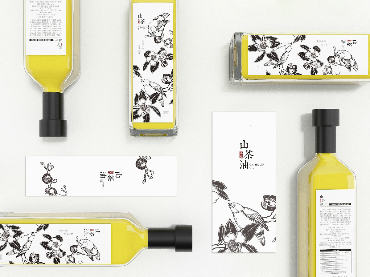 山茶油包裝設(shè)計，手繪圖案食品包裝設(shè)計