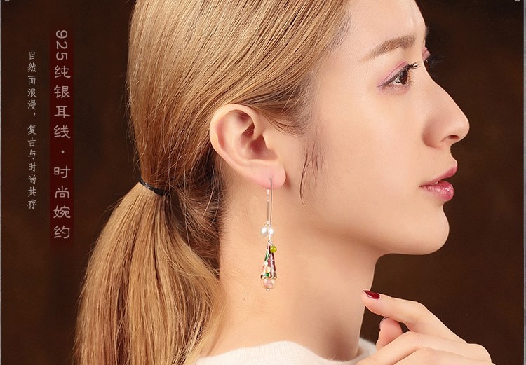 古風氣質(zhì)琉璃景泰藍耳環(huán)，水滴造型純銀耳線首