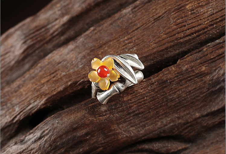 小黃花民族風(fēng)戒指，時(shí)尚典雅指環(huán)首飾