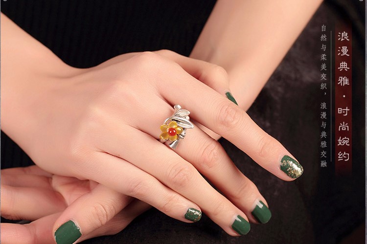 小黃花民族風(fēng)戒指，時(shí)尚典雅指環(huán)首飾