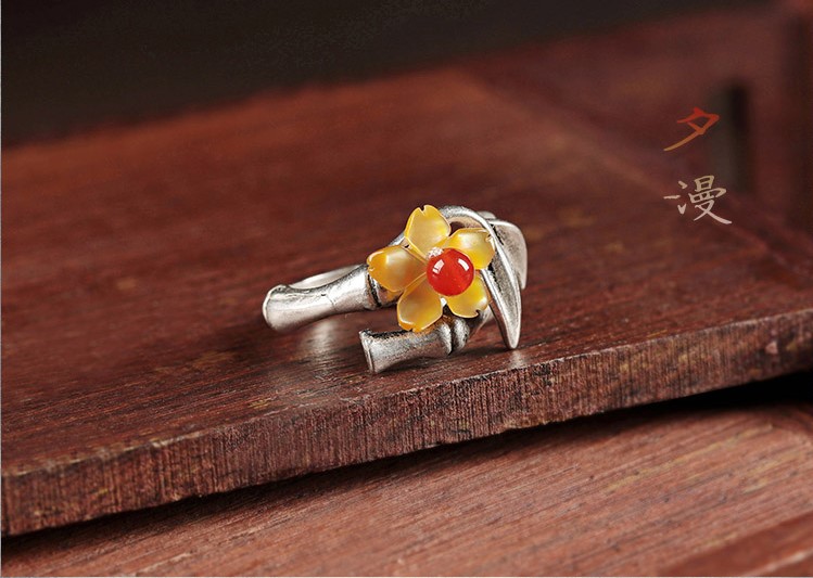 小黃花民族風(fēng)戒指，時(shí)尚典雅指環(huán)首飾