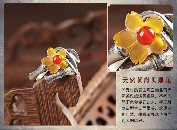 小黃花民族風(fēng)戒指，時(shí)尚典雅指環(huán)首飾