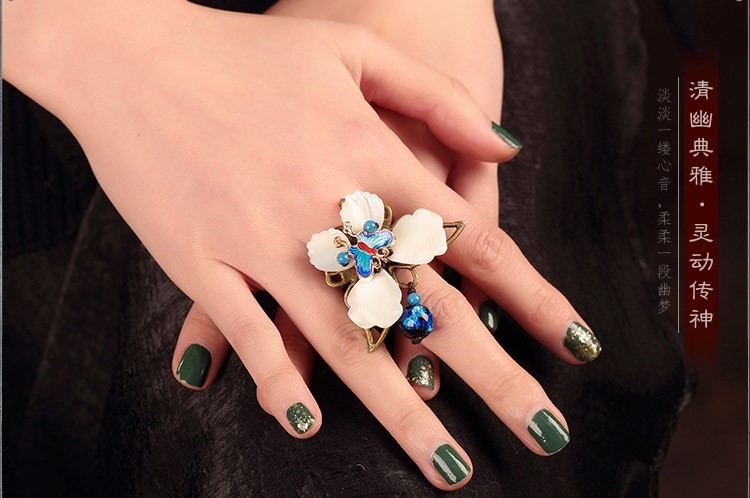 藍(lán)蝶起舞戒指，民族風(fēng)個性指環(huán)首飾