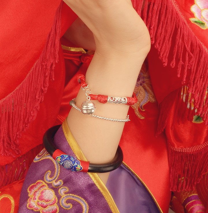 囍吉匠心啟航閱讀手鏈，本命年紅繩銀蓮花鈴鐺首飾