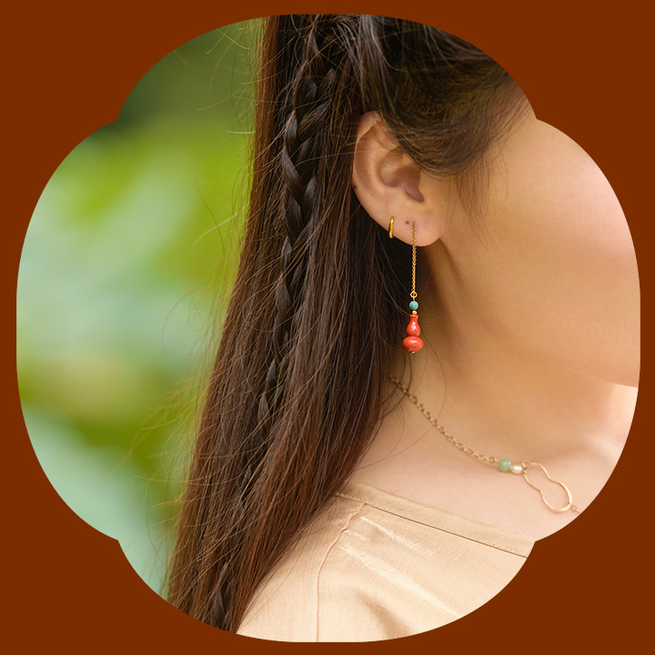 葫蘆吊墜耳線耳環(huán)，吉祥福氣耳環(huán)首飾