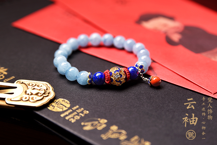 云袖古風(fēng)手串，海藍(lán)寶青金石朱砂925銀手鏈