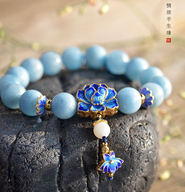 典雅925銀牡丹手鏈，清新唯美海藍(lán)寶手串