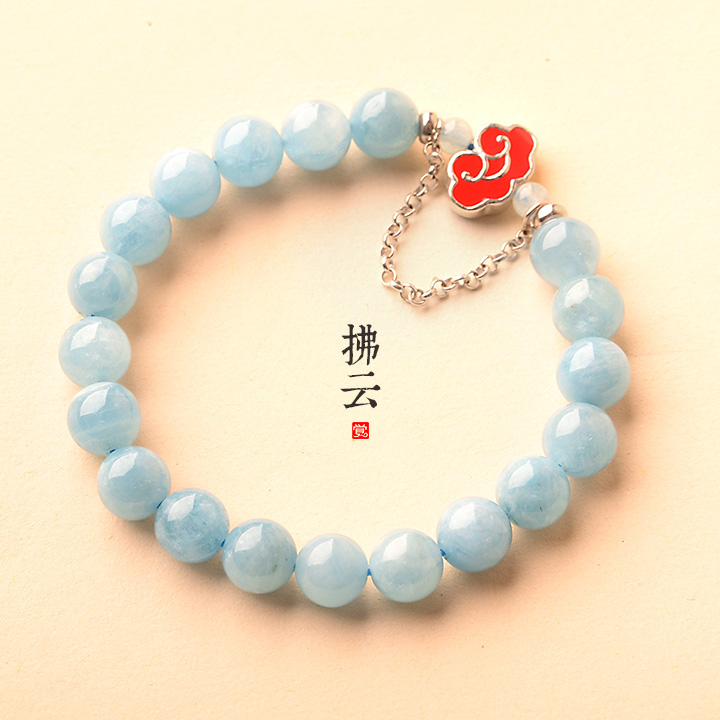 拂云琺瑯彩銀手鏈，天然海藍(lán)寶手串