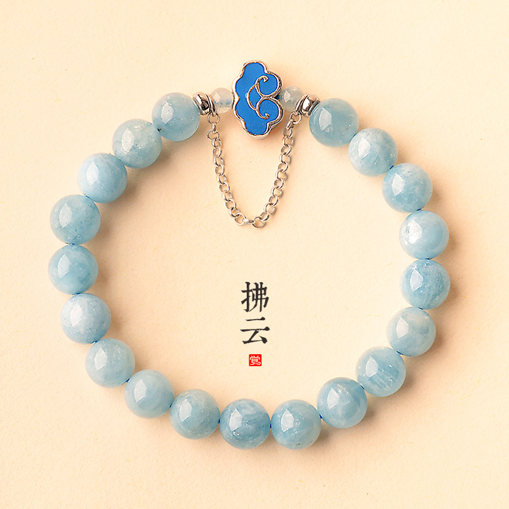 拂云琺瑯彩銀手鏈，天然海藍(lán)寶手串