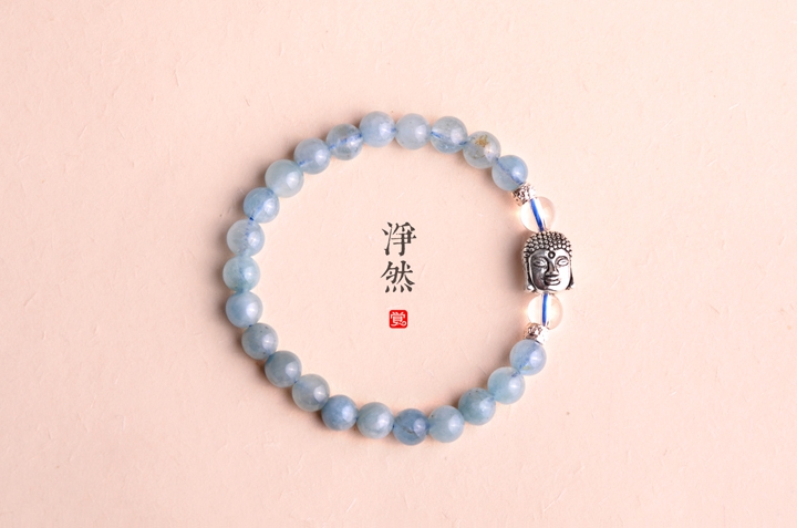 釋迦摩尼佛像銀手鏈，凈然海藍(lán)寶手串
