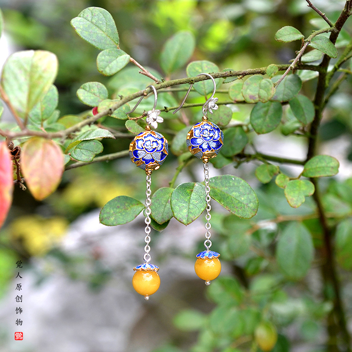 游園驚夢(mèng)流金耳飾，銀牡丹長(zhǎng)款耳環(huán)首飾