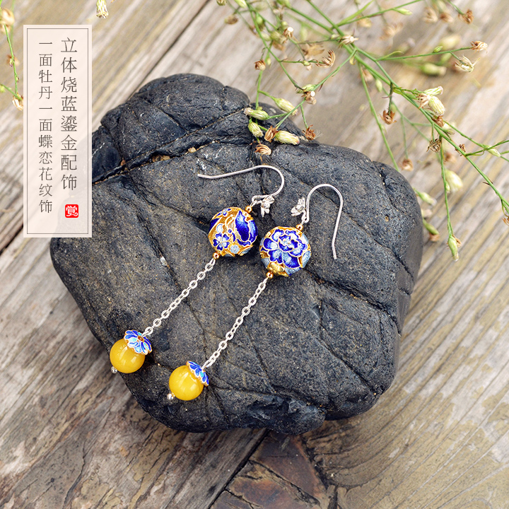 游園驚夢(mèng)流金耳飾，銀牡丹長(zhǎng)款耳環(huán)首飾