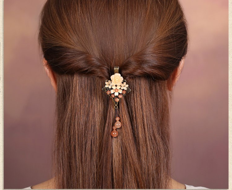 古典民族花朵發(fā)夾，復(fù)古風(fēng)淡雅清新頭飾