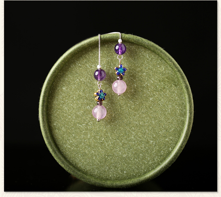 紫色小巧時(shí)尚耳飾，古典銀線長(zhǎng)款耳環(huán)