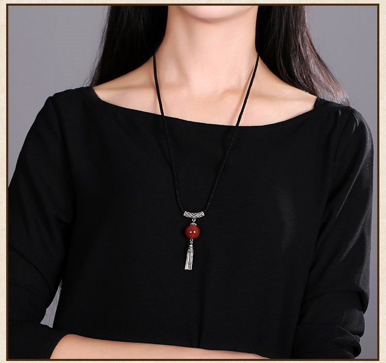 簡約時尚匠心啟航閱讀鏈子，瑪瑙銀流蘇項鏈首飾