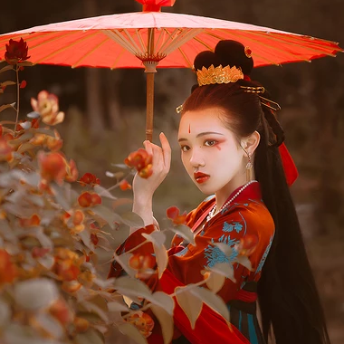 嬌艷紅傘女生頭像，唯美古風(fēng)真人頭像