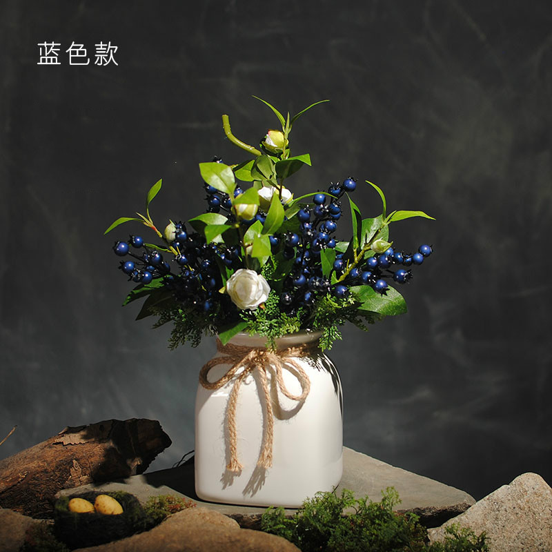 可愛漿果插花藝術(shù)，仿真茶花中式花藝