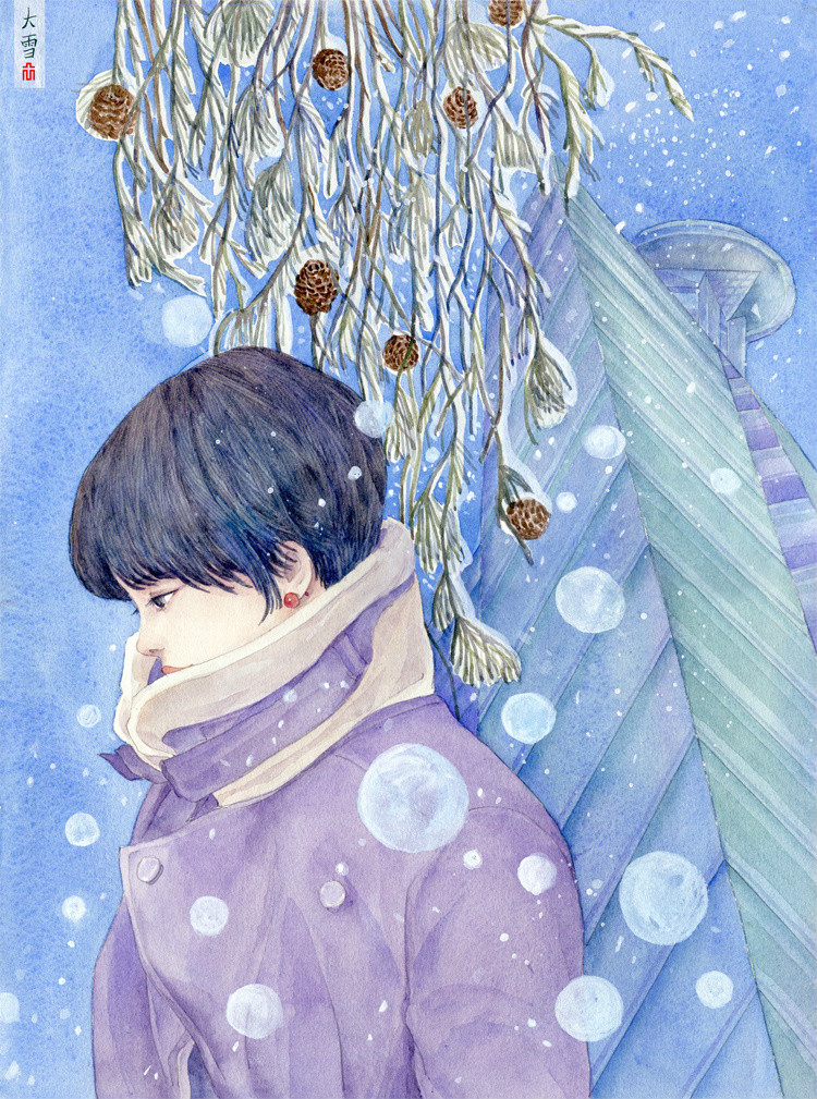 24節(jié)氣水彩手繪插畫，清新淡雅唯美女子插畫