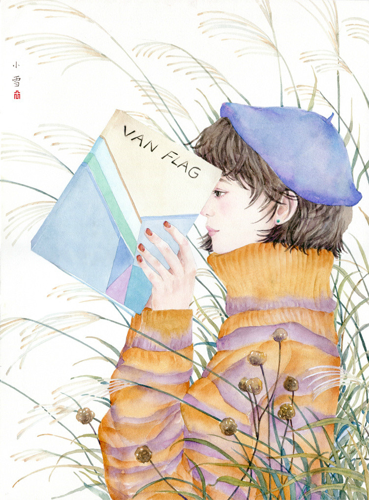 24節(jié)氣水彩手繪插畫，清新淡雅唯美女子插畫