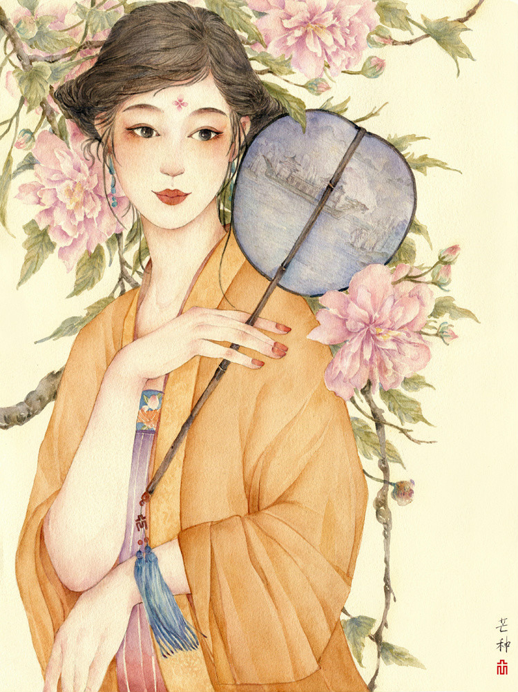 24節(jié)氣水彩手繪插畫，清新淡雅唯美女子插畫