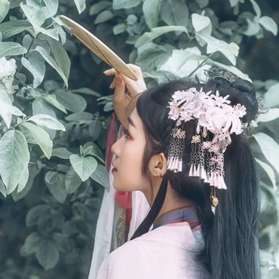 粉蝶花朵帶團扇女生頭像，唯美古風(fēng)真人頭像