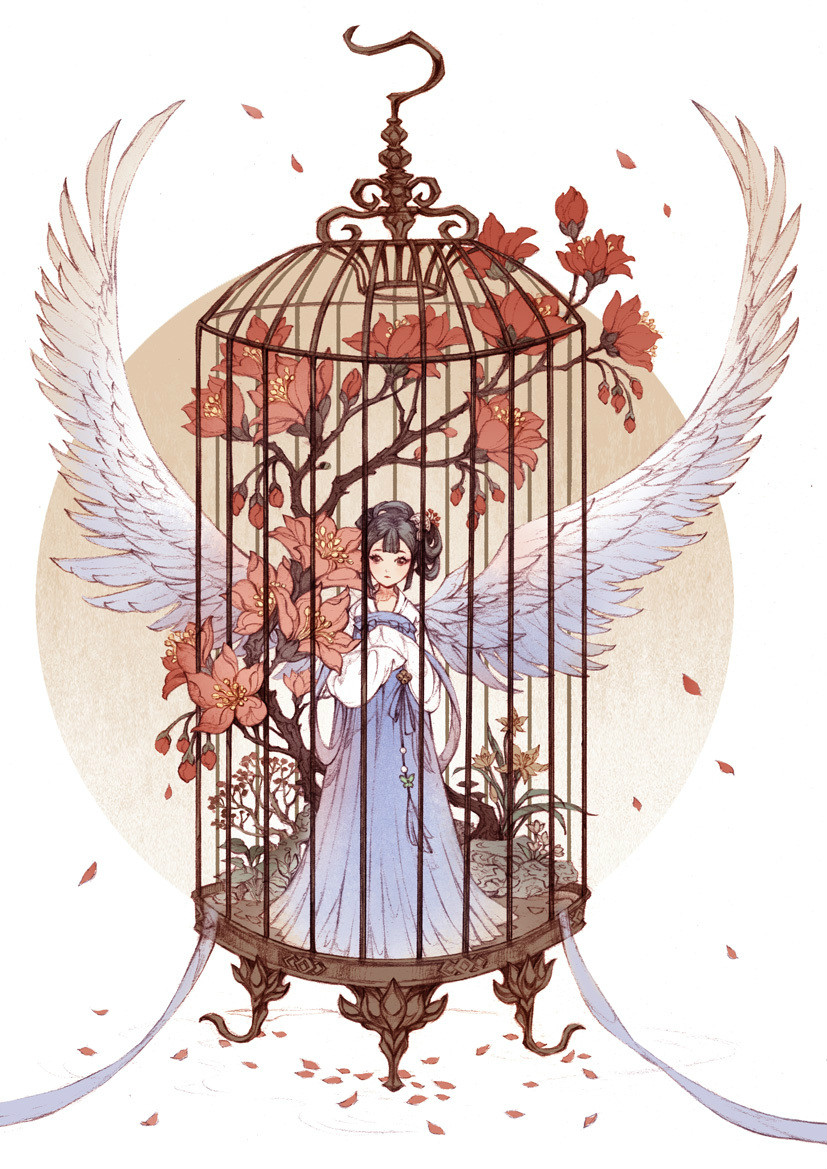 9款古風(fēng)插畫，半面妝插畫合集欣賞