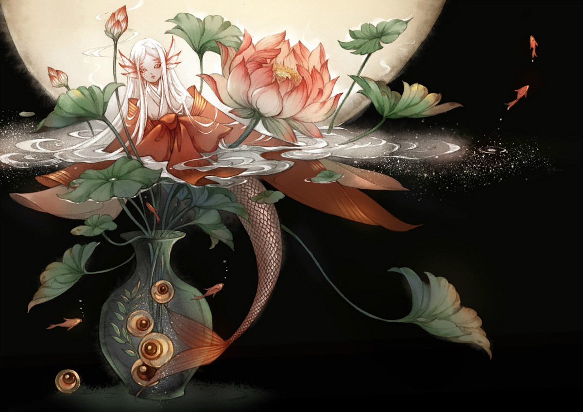 9款古風(fēng)插畫，半面妝插畫合集欣賞