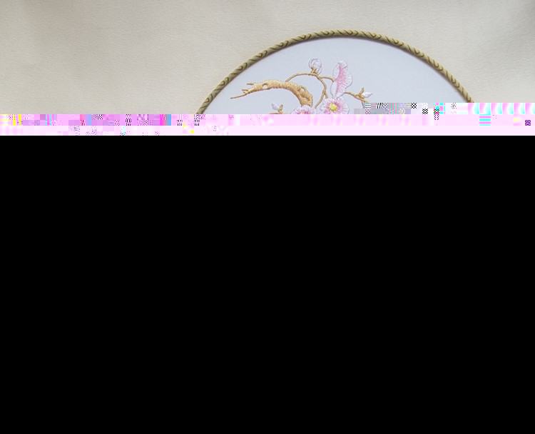 清新桃花刺繡團(tuán)扇，粉色韻味繡花宮扇工藝扇子