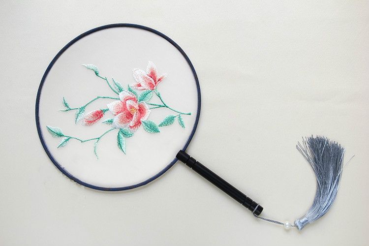 古典茉莉花刺繡團(tuán)扇，復(fù)古繡花宮扇工藝扇子