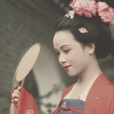 唐園帶團扇女生頭像，唯美古風(fēng)真人頭像