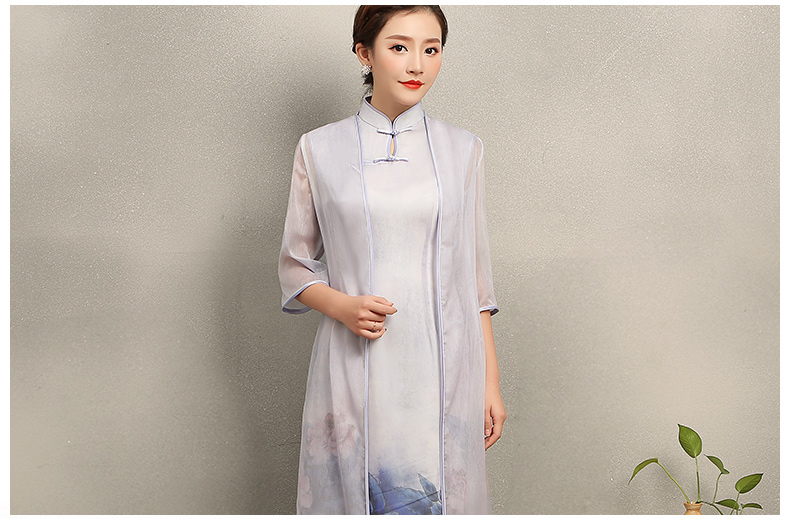 溫婉優(yōu)雅淡紫旗袍，文藝復(fù)古氣息旗袍裙