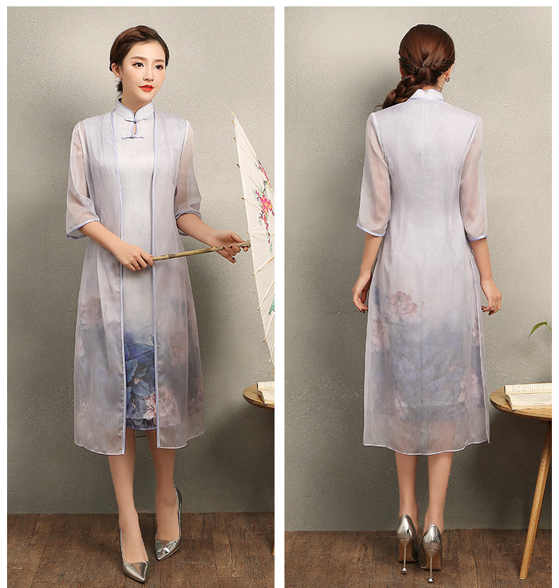 溫婉優(yōu)雅淡紫旗袍，文藝復(fù)古氣息旗袍裙