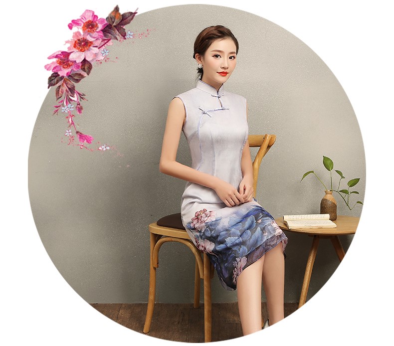 溫婉優(yōu)雅淡紫旗袍，文藝復(fù)古氣息旗袍裙