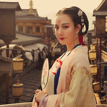 古典淡雅帶團扇女生頭像，唯美古風真人頭像