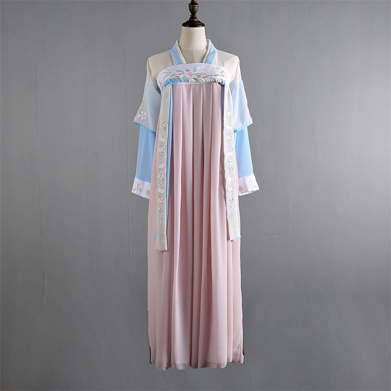 漢元素繡花仙女裙，改良漢服對襟齊胸襦裙