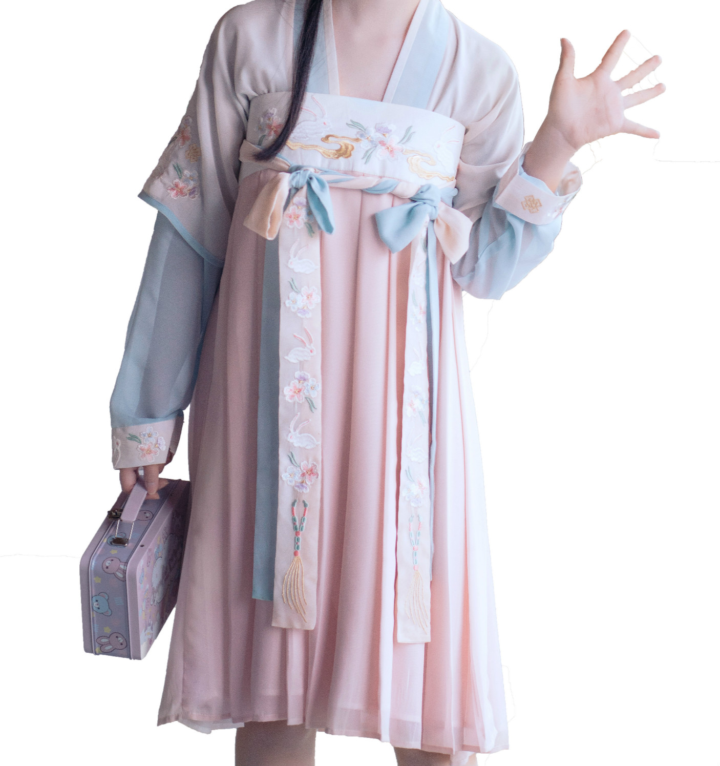 漢元素繡花仙女裙，改良漢服對襟齊胸襦裙