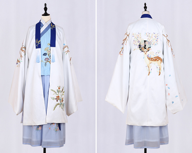 魏晉風回雪襦裙?jié)h服，清新淡雅小鹿刺繡漢服