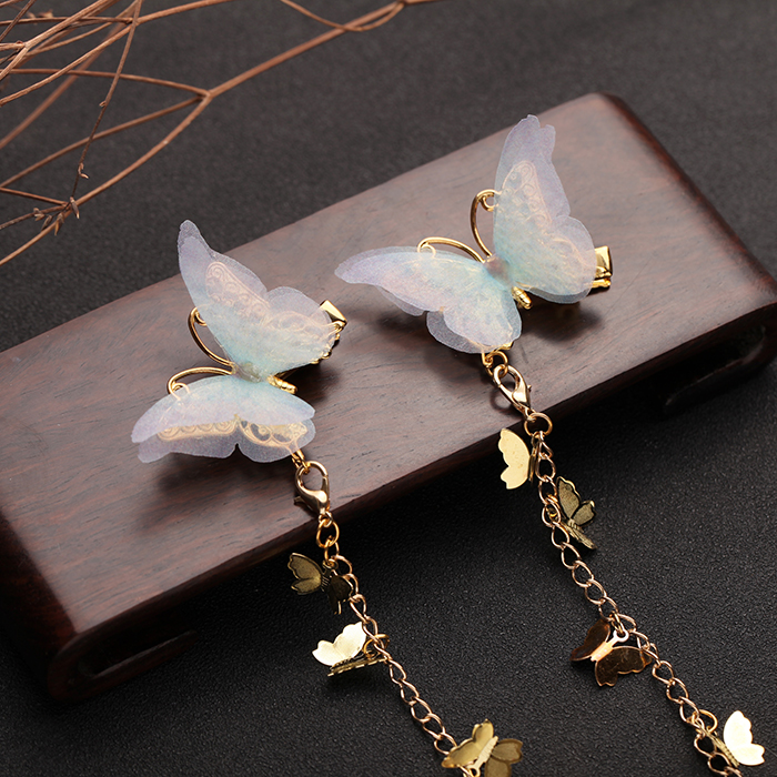 小清新仙女薄紗蝴蝶發(fā)夾，流蘇發(fā)夾古風(fēng)頭飾