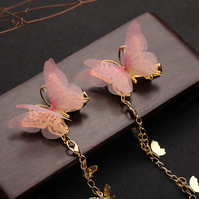 小清新仙女薄紗蝴蝶發(fā)夾，流蘇發(fā)夾古風(fēng)頭飾