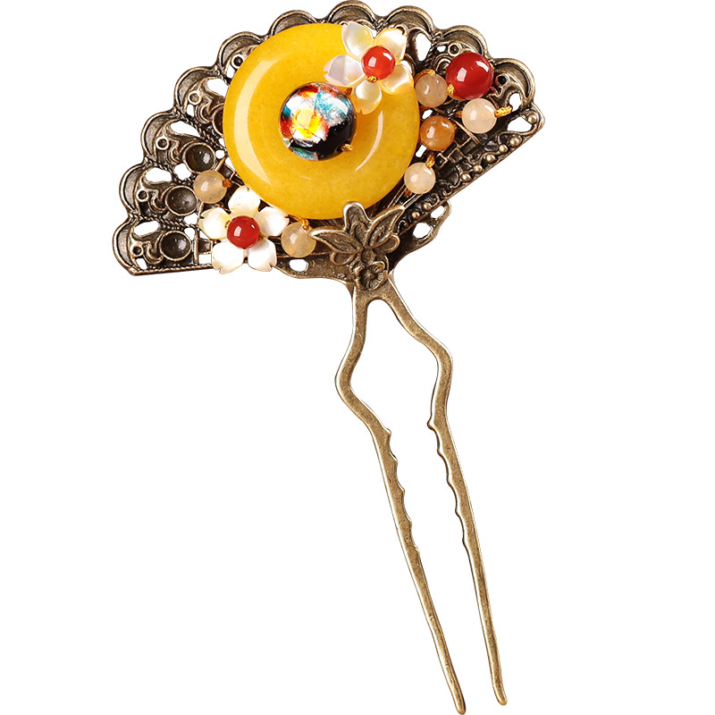 一斂芳陽發(fā)釵:黃玉平安扣發(fā)簪頭飾