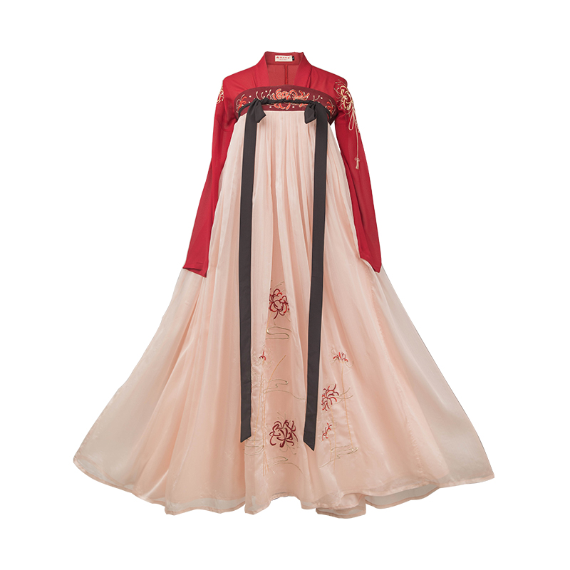 火紅彼岸花齊胸襦裙?jié)h服，日常春夏漢服圖片