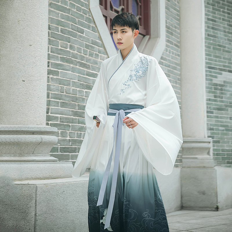 謙謙君子大袖交領(lǐng)襦裙，龍紋刺繡漢服圖片
